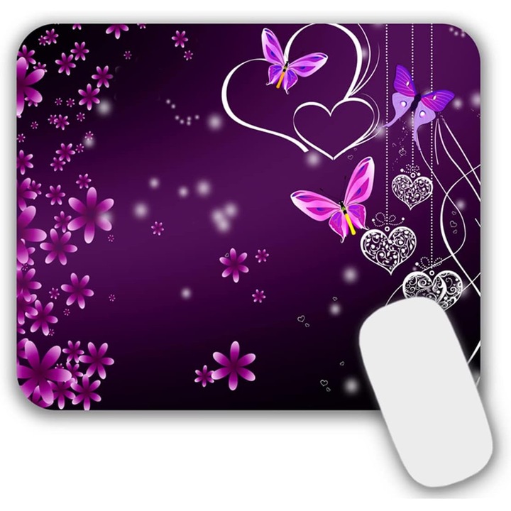 Mousepad Mic Flori Mov 24x20 cm, Suprafata Neteda, Antiderapant
