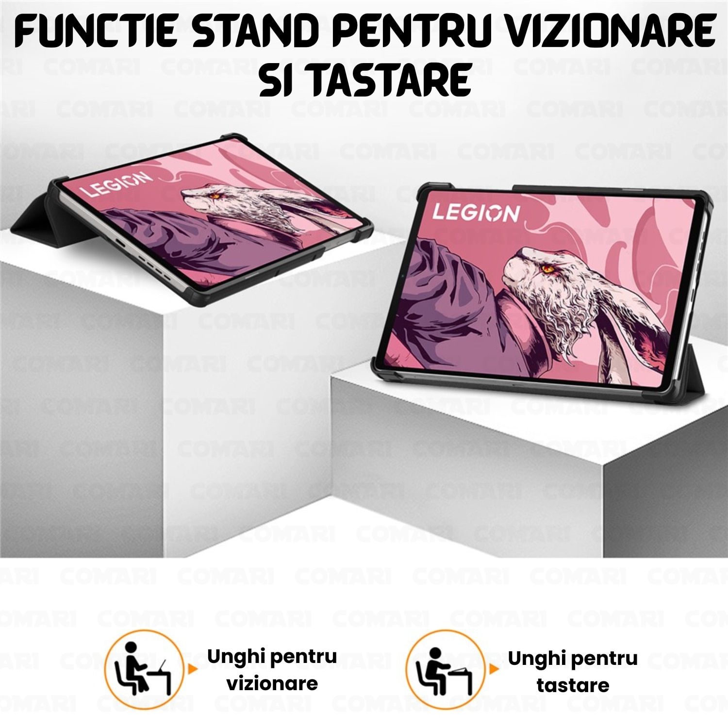 Husa pentru Lenovo Legion Tab Gen 3 Comari® EliteCover, protectie completa, functie stand multipla, design elegant tip carte, Rose Gold