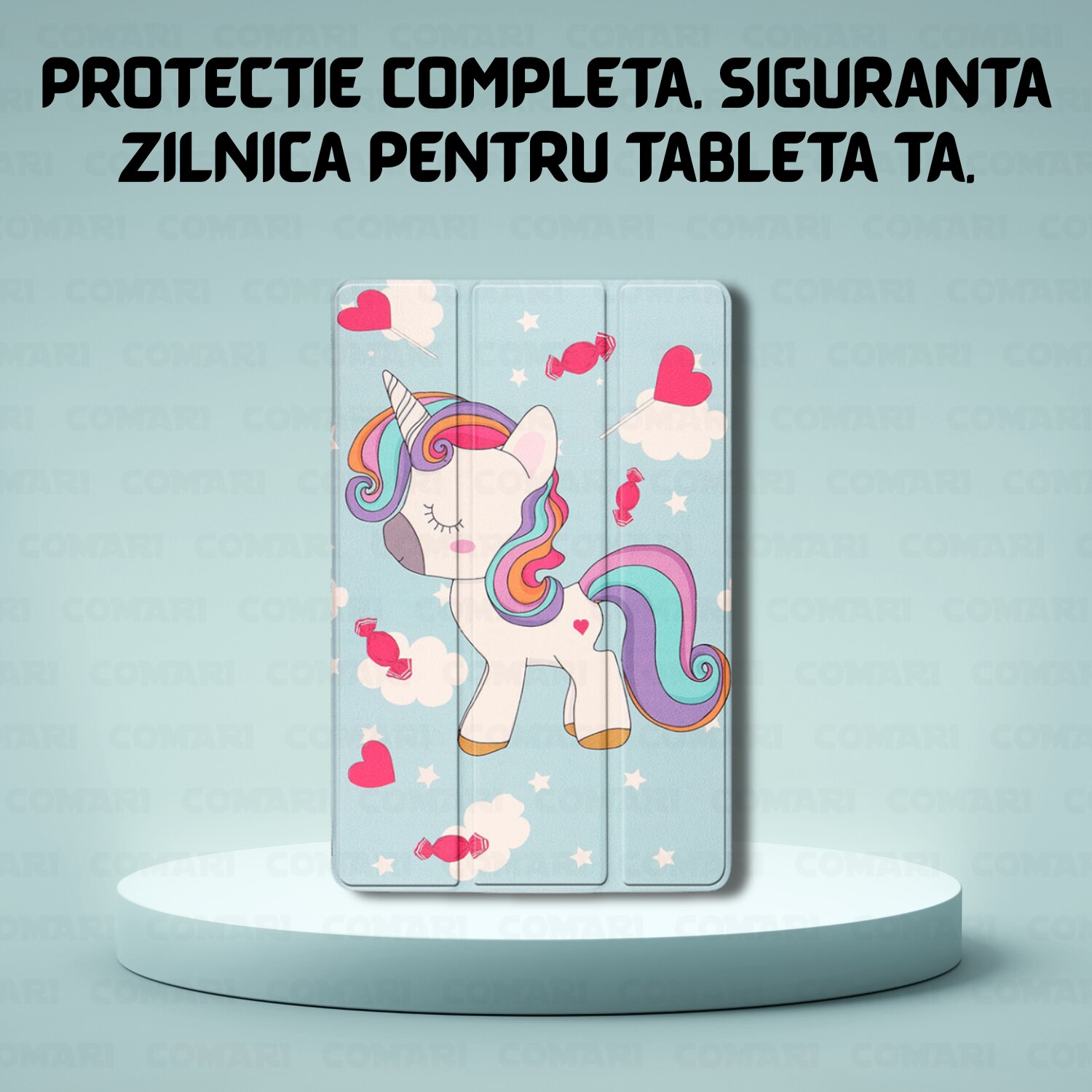 Husa pentru Lenovo Legion Tab Gen 3 Comari® EliteCover, protectie completa, functie stand multipla, design elegant tip carte, Unicorn