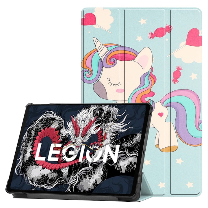 Husa pentru Lenovo Legion Tab Gen 3 Comari® EliteCover, protectie completa, functie stand multipla, design elegant tip carte, Unicorn