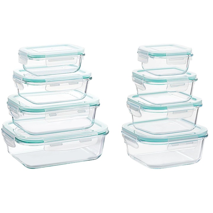 Set 8 caserole sticla borosilicata Omelivon, termorezistente, transparente, 35.1oz-6.8oz