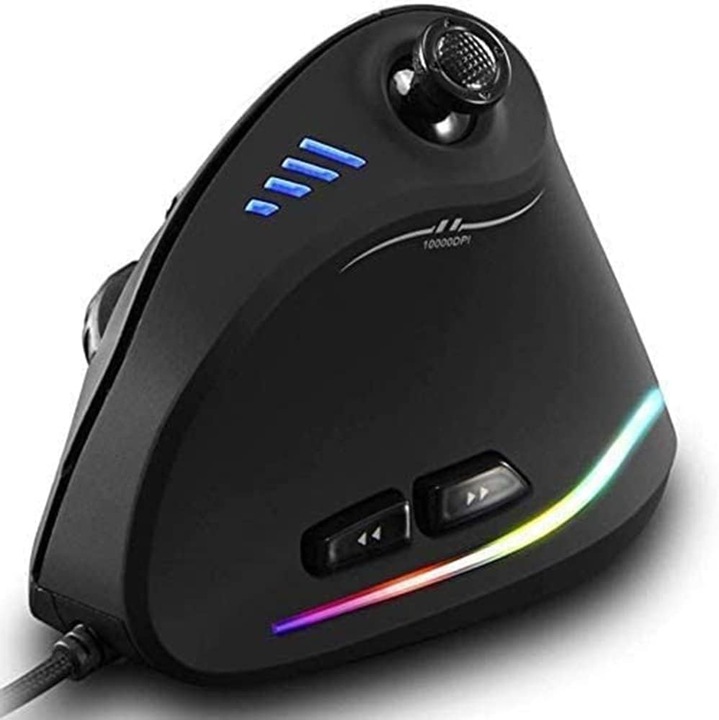 Вертикална ергономична геймърска мишка Zeerkeer с джойстик и RGB, 10000 DPI