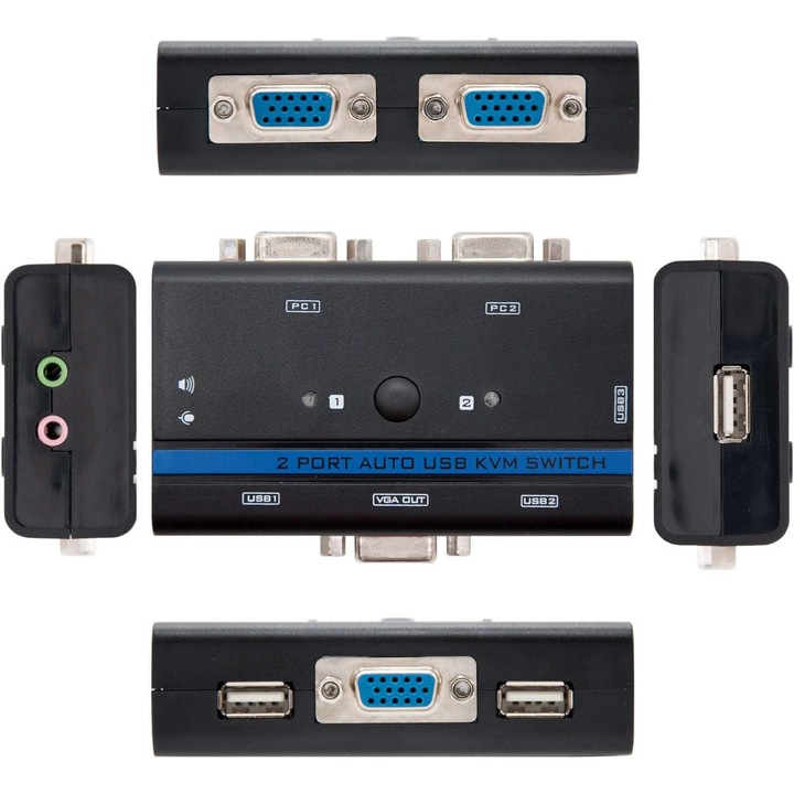 KVM VGA USB 1U kapcsoló - 2 PC