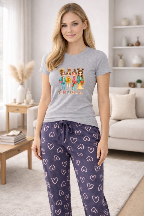 Pijamale dama din bumbac premium, pijama femei confortabila 104644, Gri