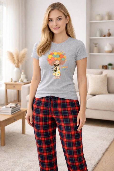 Pijamale dama din bumbac premium, pijama femei confortabila 103444, Gri