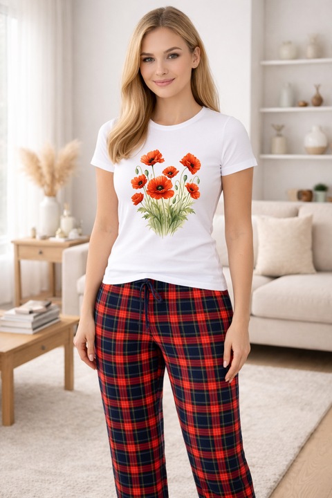 Pijamale dama din bumbac premium, pijama femei confortabila 103104, Alb