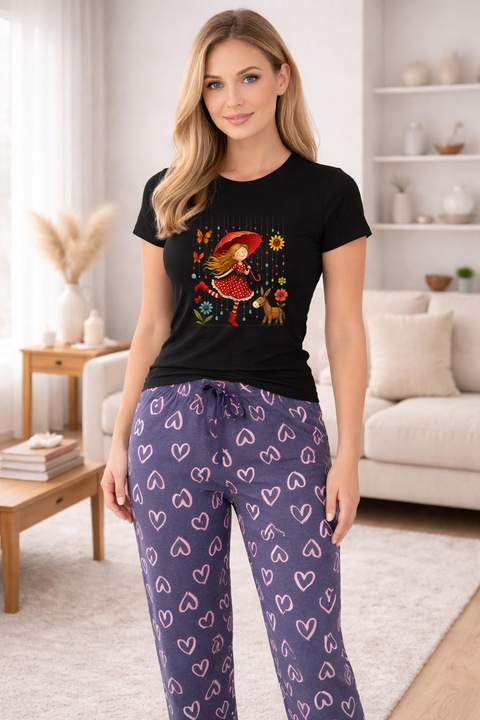 Pijamale dama din bumbac premium, pijama femei confortabila 105464, Negru