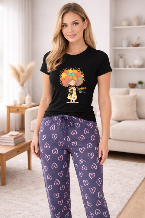 Pijamale dama din bumbac premium, pijama femei confortabila 105424, Negru