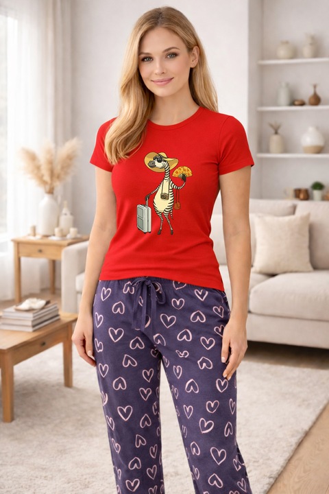 Pijamale dama din bumbac premium, pijama femei confortabila 105404, Rosu