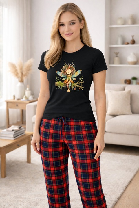 Pijamale dama din bumbac premium, pijama femei confortabila 103804, Negru