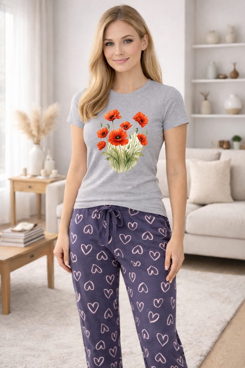Pijamale dama din bumbac premium, pijama femei confortabila 105224, Gri