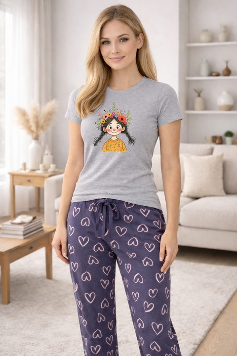 Pijamale dama din bumbac premium, pijama femei confortabila 105164, Gri
