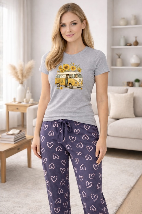 Pijamale dama din bumbac premium, pijama femei confortabila 105144, Gri