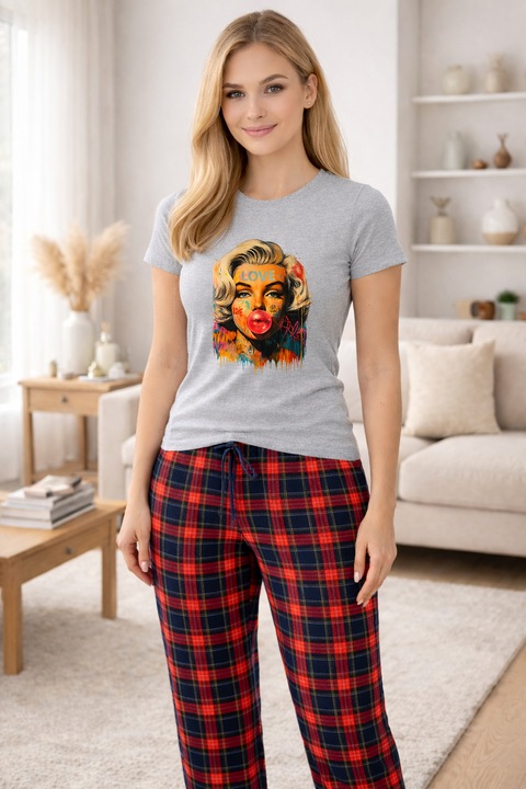 Pijamale dama din bumbac premium, pijama femei confortabila 103764, Gri