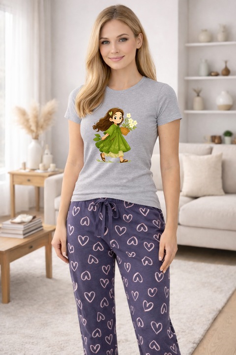 Pijamale dama din bumbac premium, pijama femei confortabila 104944, Gri