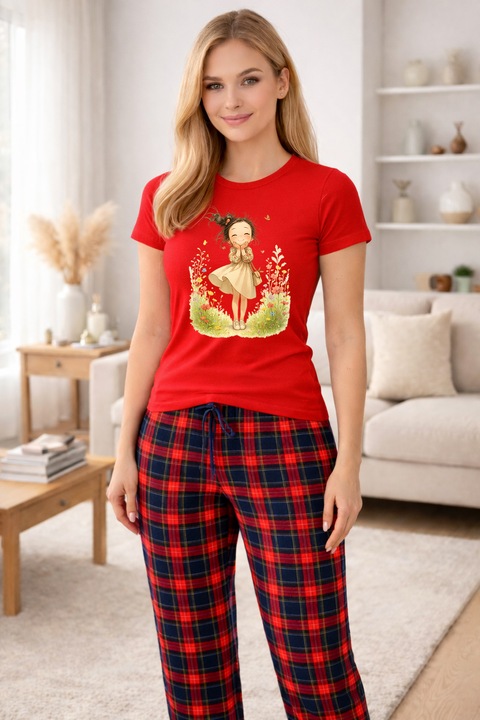 Pijamale dama din bumbac premium, pijama femei confortabila 103224, Rosu