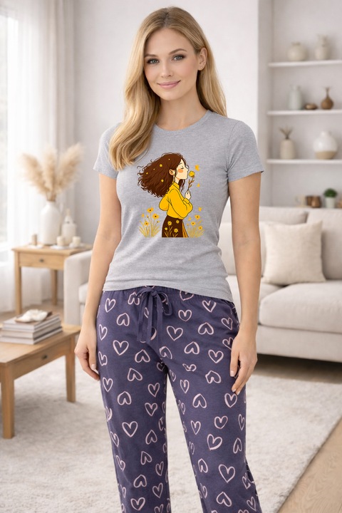 Pijamale dama din bumbac premium, pijama femei confortabila 104824, Gri