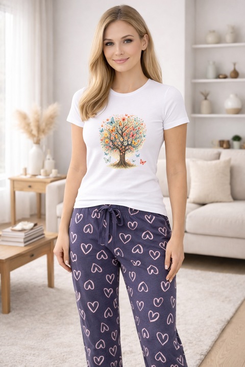 Pijamale dama din bumbac premium, pijama femei confortabila 104804, Alb