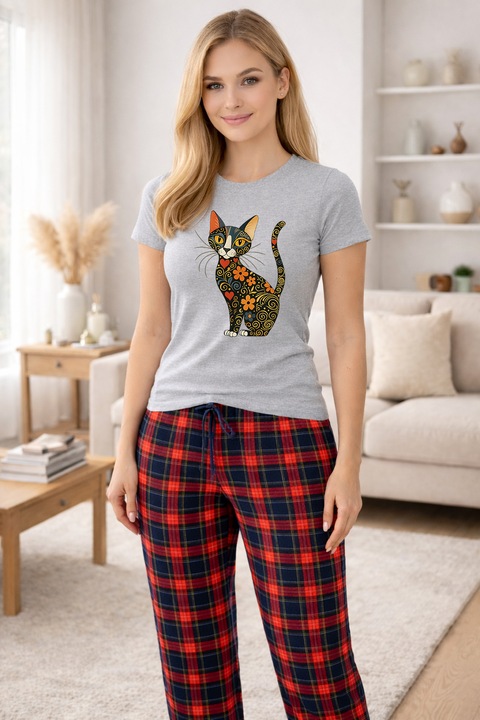 Pijamale dama din bumbac premium, pijama femei confortabila 104424, Gri