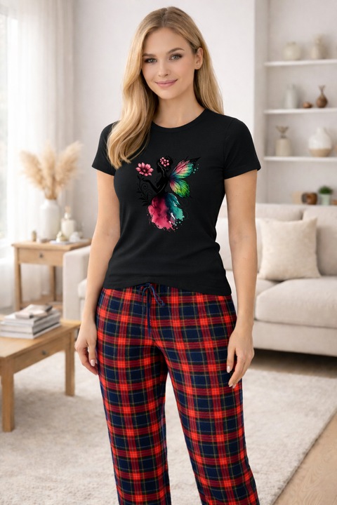 Pijamale dama din bumbac premium, pijama femei confortabila 104404, Negru