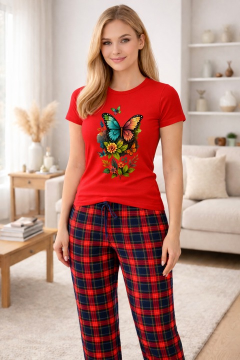 Pijamale dama din bumbac premium, pijama femei confortabila 104364, Rosu