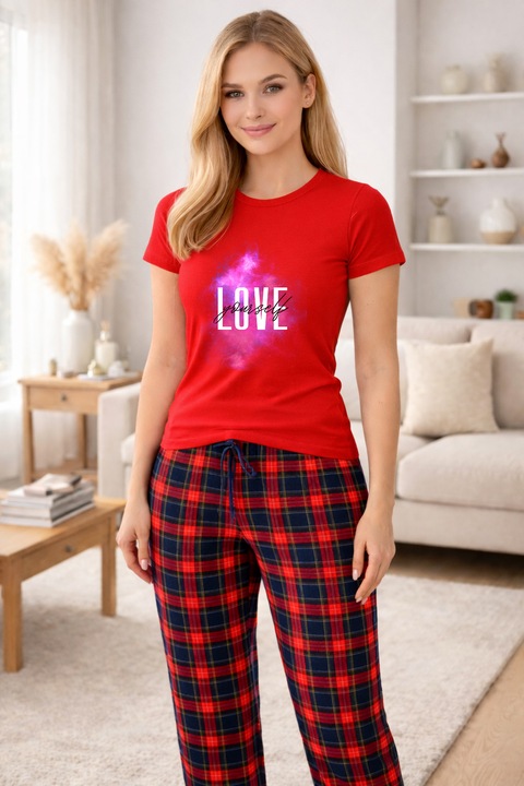 Pijamale dama din bumbac premium, pijama femei confortabila 104344, Rosu