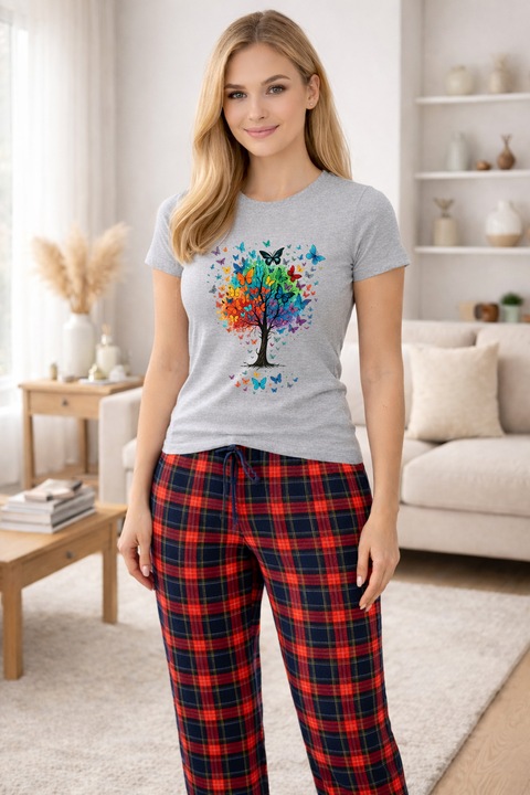 Pijamale dama din bumbac premium, pijama femei confortabila 104304, Gri