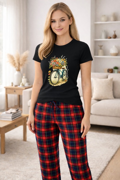 Pijamale dama din bumbac premium, pijama femei confortabila 102664, Negru