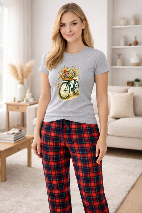 Pijamale dama din bumbac premium, pijama femei confortabila 102664, Gri