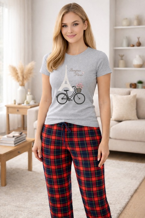 Pijamale dama din bumbac premium, pijama femei confortabila 102644, Gri