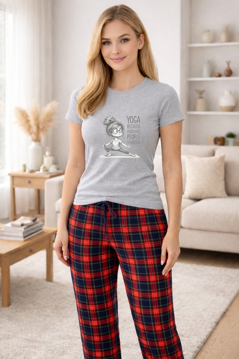 Pijamale dama din bumbac premium, pijama femei confortabila 102584, Gri
