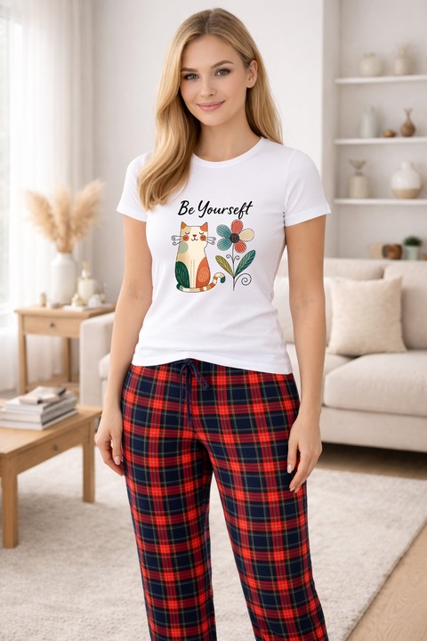 Pijamale dama din bumbac premium, pijama femei confortabila 103844, Alb