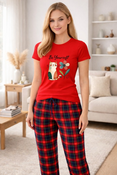 Pijamale dama din bumbac premium, pijama femei confortabila 103844, Rosu