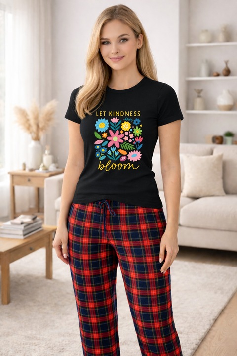 Pijamale dama din bumbac premium, pijama femei confortabila 103824, Negru