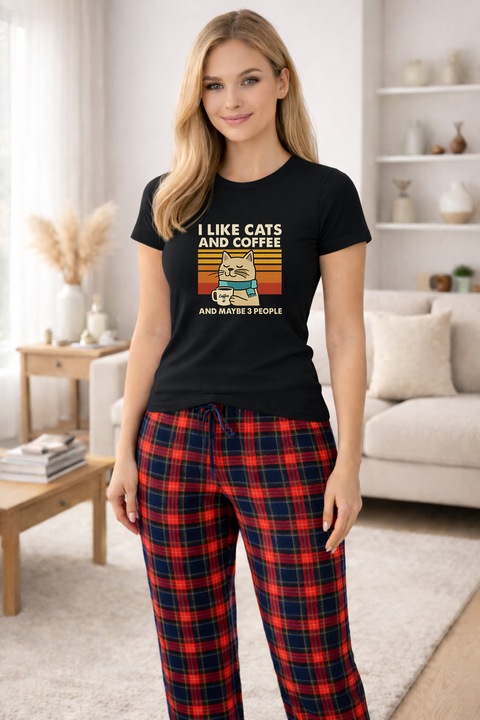 Pijamale dama din bumbac premium, pijama femei confortabila 104004, Negru