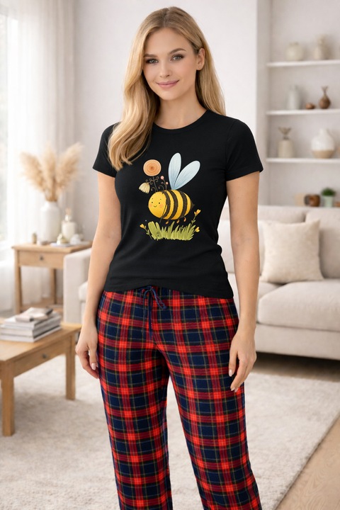 Pijamale dama din bumbac premium, pijama femei confortabila 103924, Negru