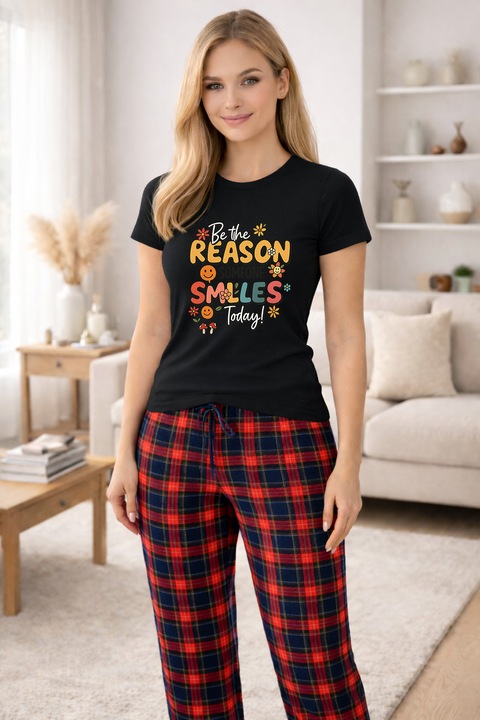 Pijamale dama din bumbac premium, pijama femei confortabila 103884, Negru