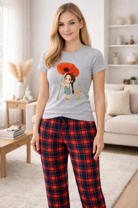 Pijamale dama din bumbac premium, pijama femei confortabila 102844, Gri