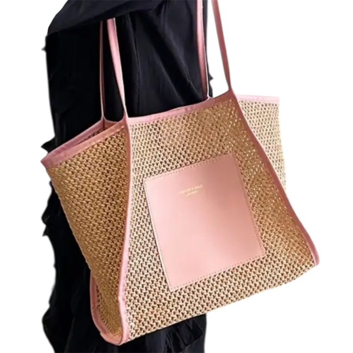 Női strandtáska, rózsaszín, "Ocean Breeze" modell, szintetikus anyag