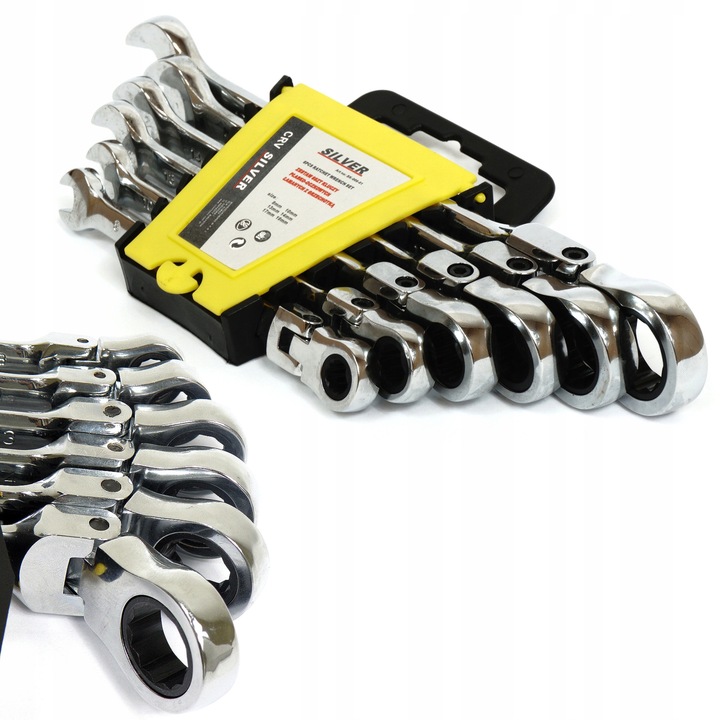 Set chei plasko-oczkowe cu grzechotka SilverTools 8-19mm, 6 elemente