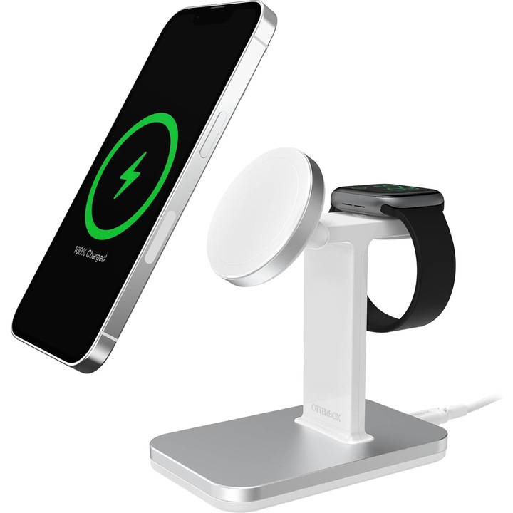 OtterBox 2-в-1 безжична зарядна станция с MagSafe, 15W, MFi сертифицирана, за iPhone и Apple Watch