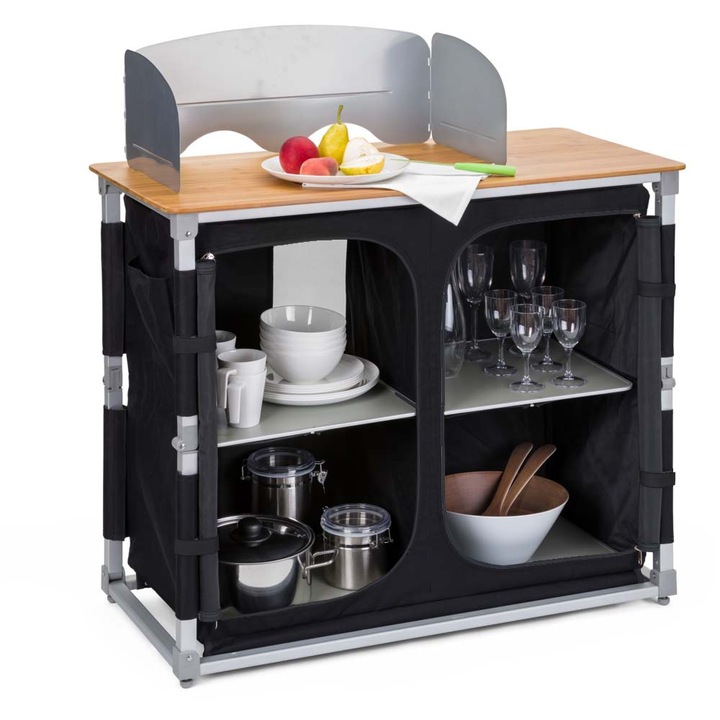 Сгъваем шкаф за къмпинг с плот бамбук GoCampy, 100x49x83