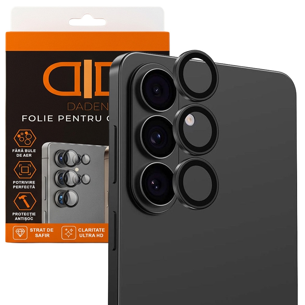 Folie protectie camera pentru Samsung Galaxy S26 Daden, Aplicator automat, Anti zgarieturi, Antisoc, Instalare usoara, Protectie premium, Negru