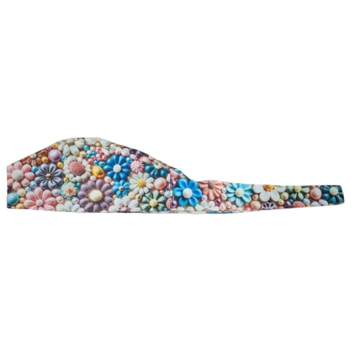 Boneta bumbac perle si flori, Bumbac, Circumferinta reglabila posterior cu elastic