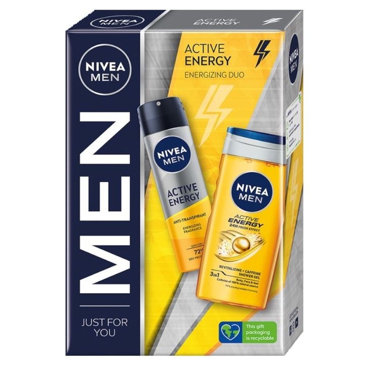 Férfi ajándékszett, Nivea Men Active Energy, Tusfürdő 250 ml és dezodor spray 150 ml