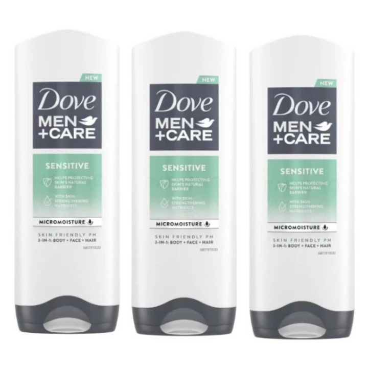 Dove Men+Care Sensitive tusfürdő, 3 x 400 ml
