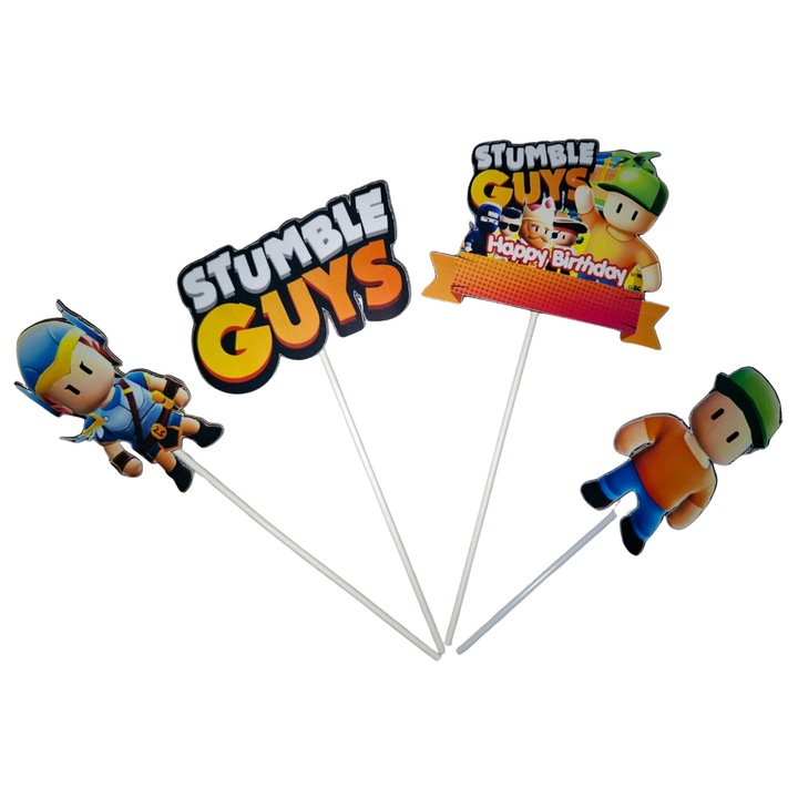 Декорация за торта от картон, тема Stumble Guys, рожден ден - 8 броя