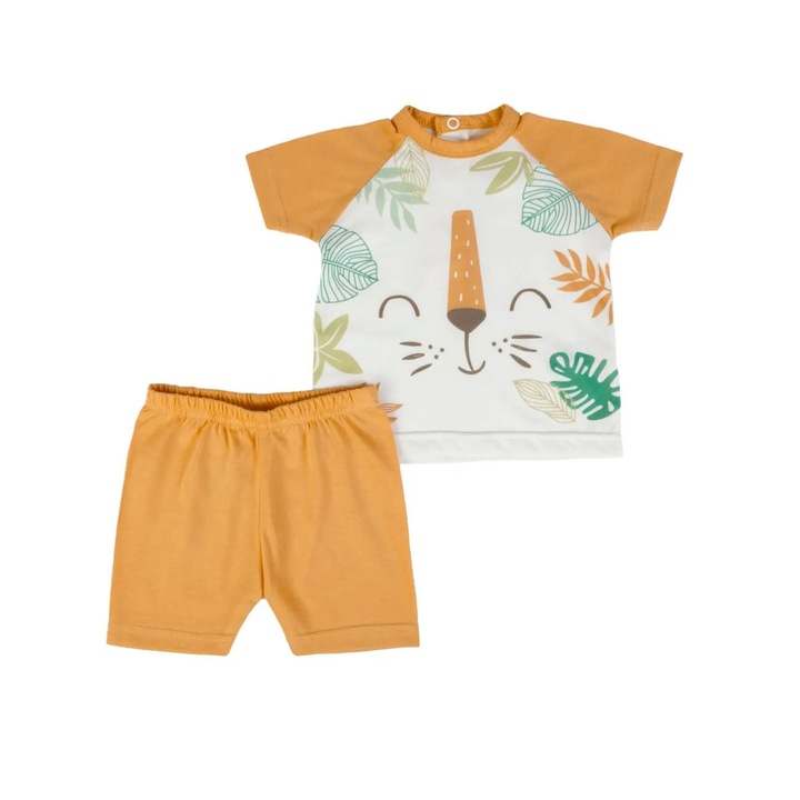 Set tricou & pantaloni FS Baby, bumbac organic, Alb/Portocaliu