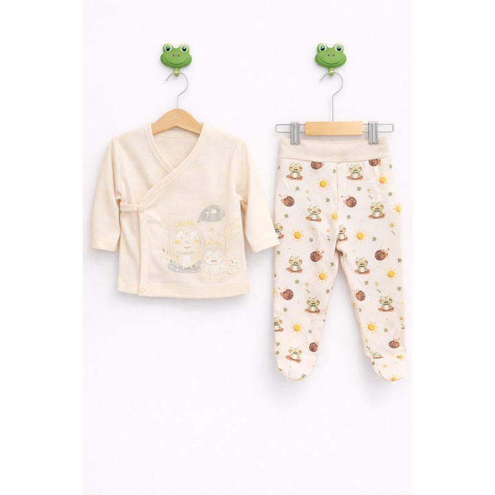 Set 5 piese pentru bebelusi 0-3 luni - 100% Bumbac - Crem