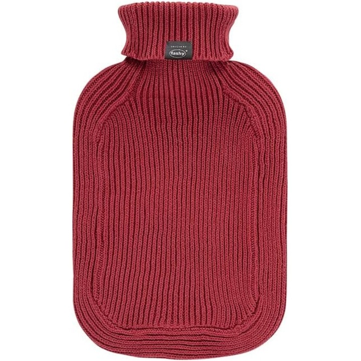 Sticlă apă caldă Fashy, 2L, husa tricotată, roșu ruginiu